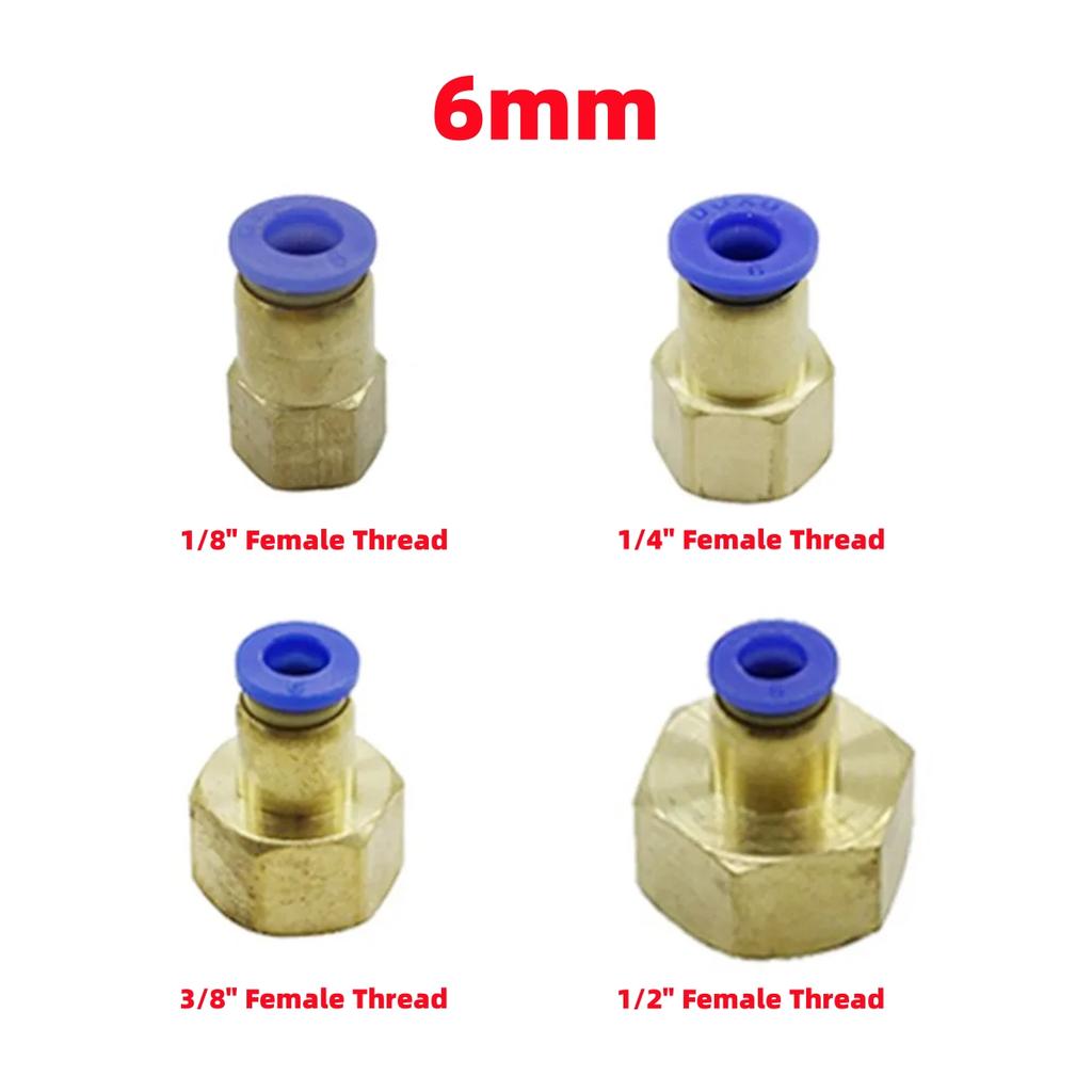 Pneumatic Air Pipe Quick Connector 1/8" 1/4" 3/8" 1/2" Female Thread To 4/6/8mm Irrigation Washing Slip-lock Straight Joint 3Pcs