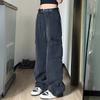 Womens Relaxed Fit Distressed Denim Cargo Pants High Waist Straight Leg Streetwear Trousers
