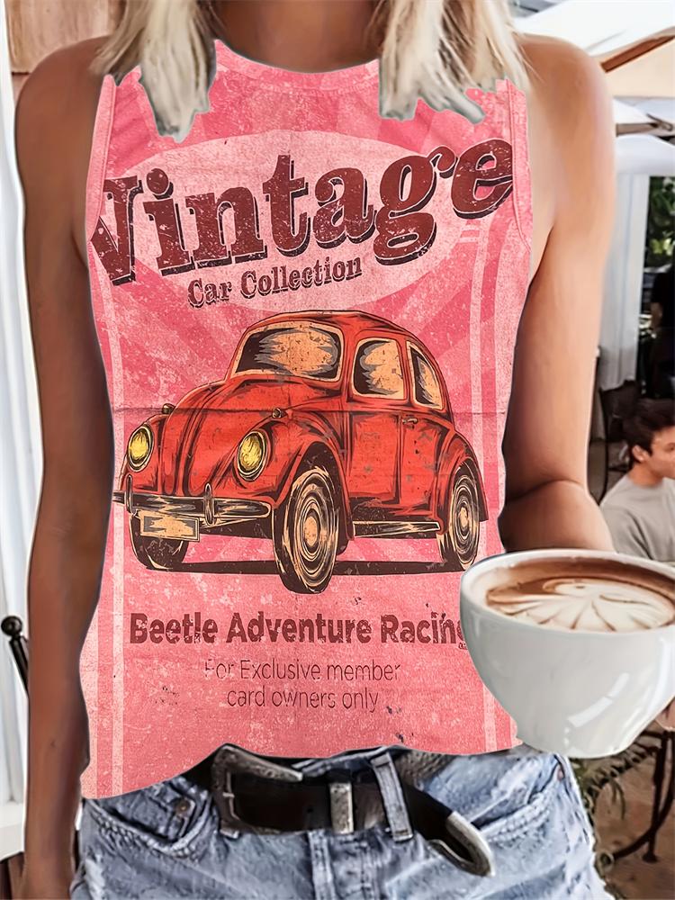 Top na ramiączkach w stylu vintage Etniczny nadruk 3D Damski casualowy letni podkoszulek z okrągłym dekoltem Odkryte ramiona Y2k Bezrękawnik Damski Top Odzież