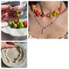Y2K Vintage Fruit Beaded Necklace Handmade Blueberry Lemon Decor Lightweight Summer Jewelry for Women