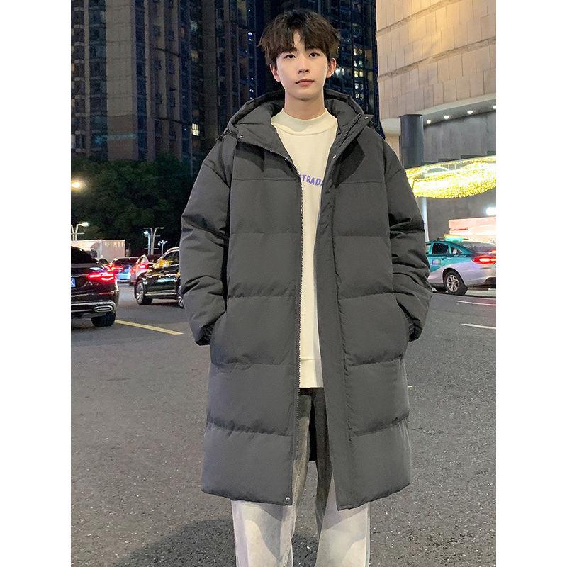 Men's Mid-Length Hooded Cotton-Padded Jacket, Thick Over-the-Knee Winter Coat, Youth Trendy Brand, 2024 New Style.