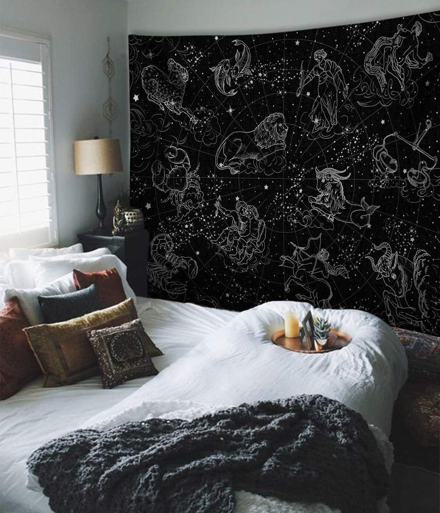 Constellation Stars Tapestry Wall Hanging, Black And White Tapestry, Aesthetic Wall Tapestry For Bedroom Living Room Dorm Black