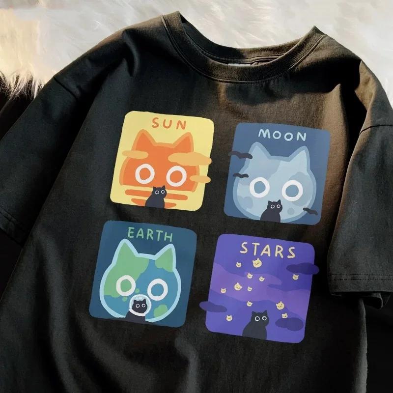 Cartoon Cute Cat and Dog Pattern Fun WomanT-Shirt Street Comfortable Soft Tops Creative Fashion Women's T-Shirt Clothing