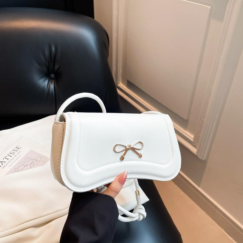 Sweet Bow Shoulder Bag Spring and Summer New Trendy Fashion Solid Color Design Casual Portable Small Square Bag
