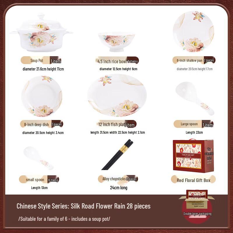 

Mode Lanka Silk Road Flower Rain 28-Piece Ceramic Dinnerware Set