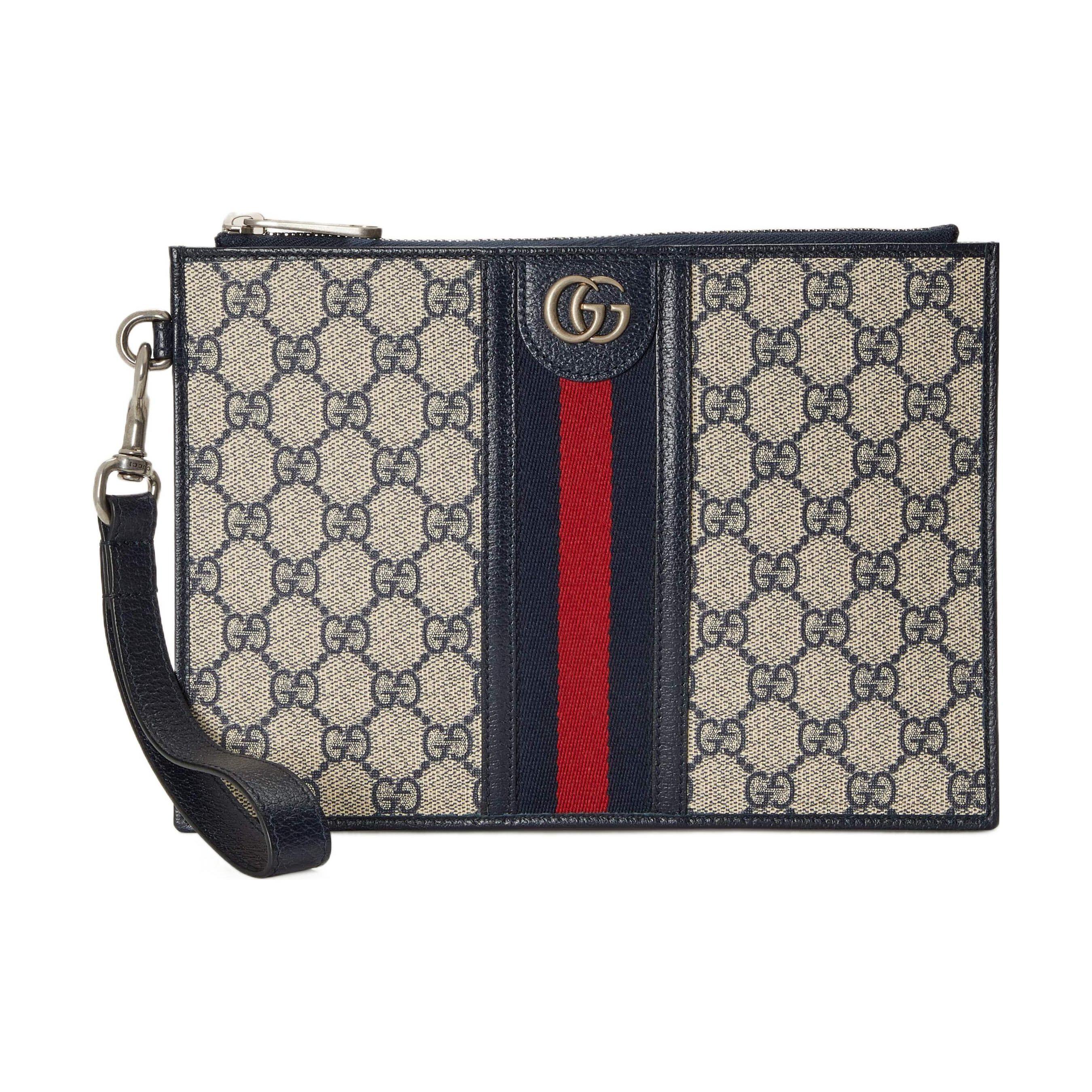 

Gucci Ophidia Zipper Closure Monogram Double G Logo Print Canvas And Leather Trim Clutch Men clutch Beige Blue 672989-96IWN-4076 Box(Basic Set+Box)