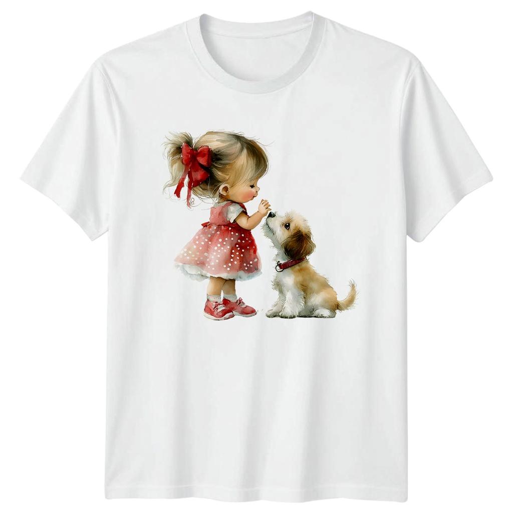 Girl And Puppy Animal Friendship Childrens Graphic Tee Unisex T Shirt