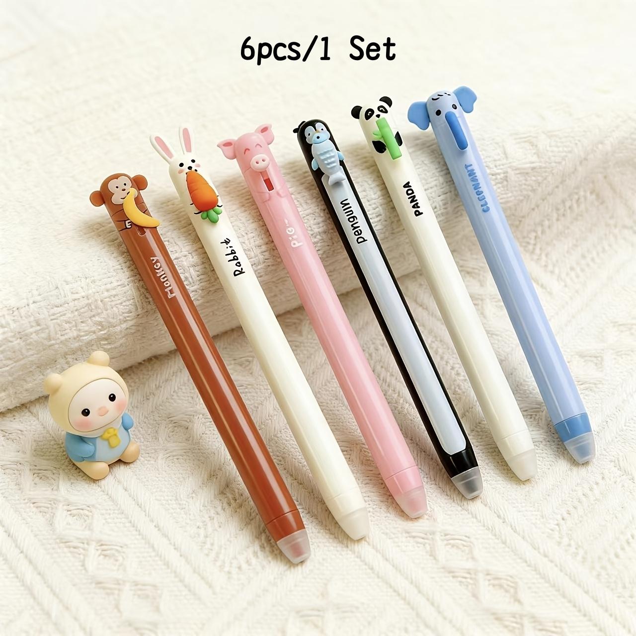

6pcs/Set Animal Shaped Erasable Gel Pens Diverse Styles Including Rabbit Elephant Panda Blue Color Refillable Ink A3281