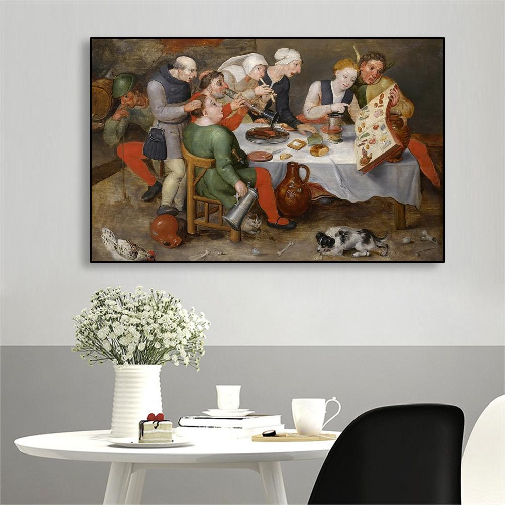Large Vintage Oil Painting Poster The Bacchus Singers Funny Prints Hieronymus Bosch Canvas Painting Kitchen Wall Art Decoration