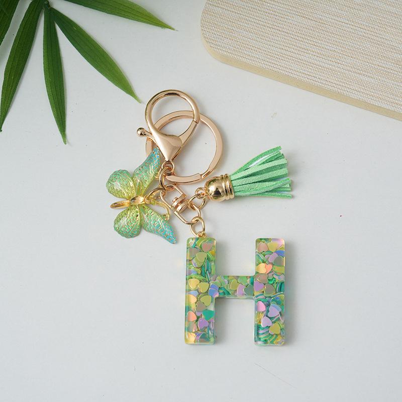 

A-Z Initial Letter Keychain Green Butterfly Tassel Letter Charm Bag Pendant Couple Key Holder Pendant For Friend Gifts