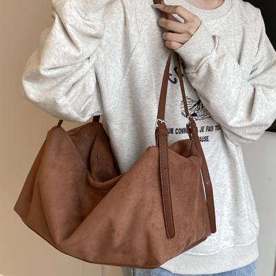 Large Capacity Suede Shoulder Bag for Women Autumn Winter Casual Minimalist Suede Tote Bags New Travel Shopping Backpack