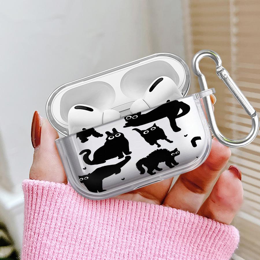 Clear Earphone Cases Cover Case For Airpods Pro3 1 Pro Pro2 4 2 3 Cartoon Black Cat