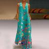 Summer Butterfly Print Bohemian Beach Dress V-Neck Sleeveless Long Dress Large Size Women's Clothing