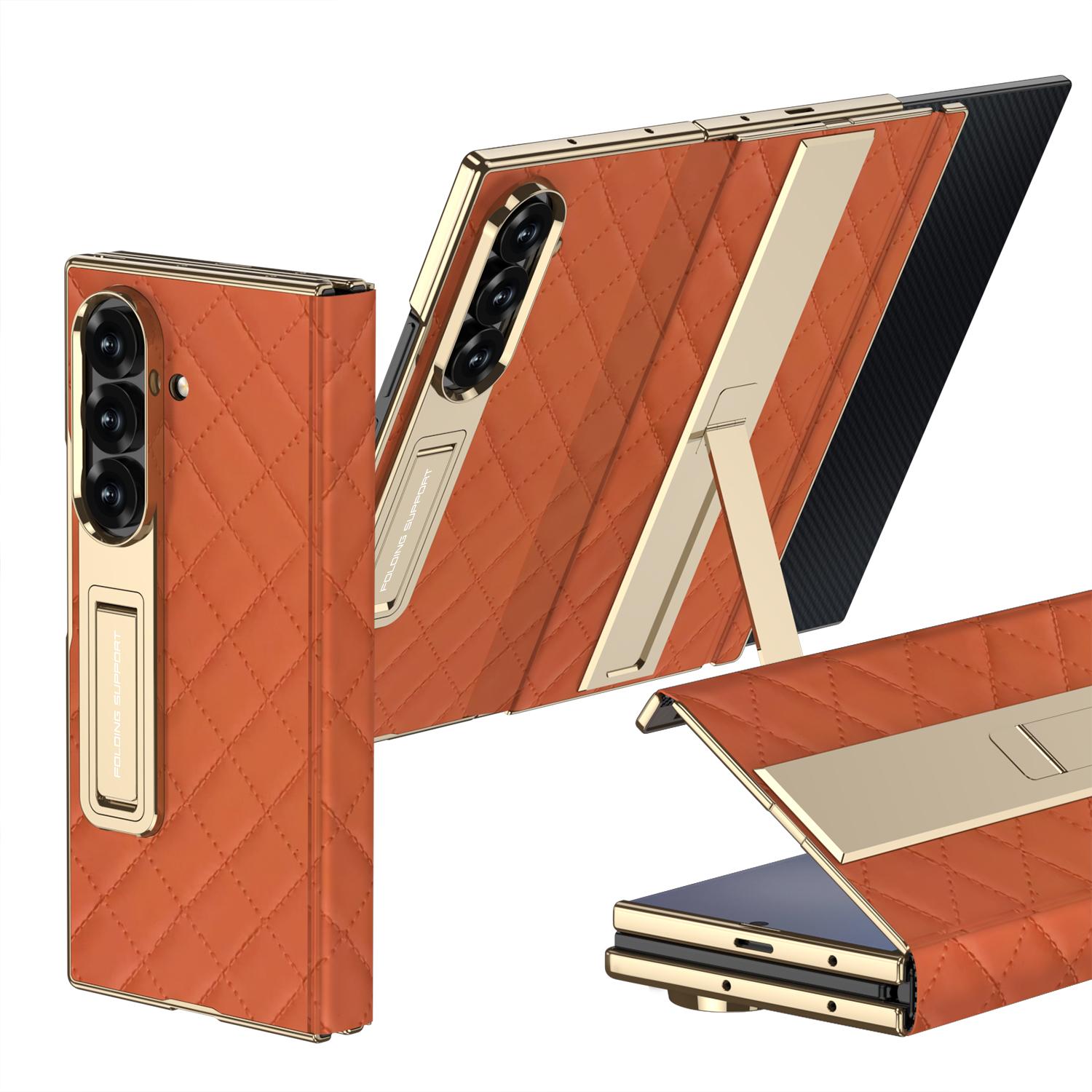 

For Samsung Galaxy Z TriFold Case Grid Leather Flip With Film Gold STrap Holder Protector Business Mobile Phone Cover Samsung Galaxy Z TriFold