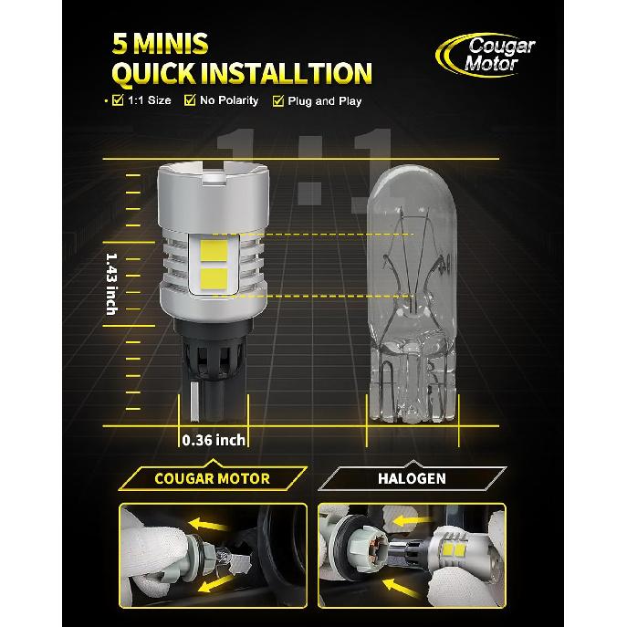 Cougar Motor 921 Led Bulb Reverse Lights, 912 Backup Light 6000K White Ultra Bright CANBUS Ready Car Exterior 906 904 W16W T15 Bulb, Non-Polarity,