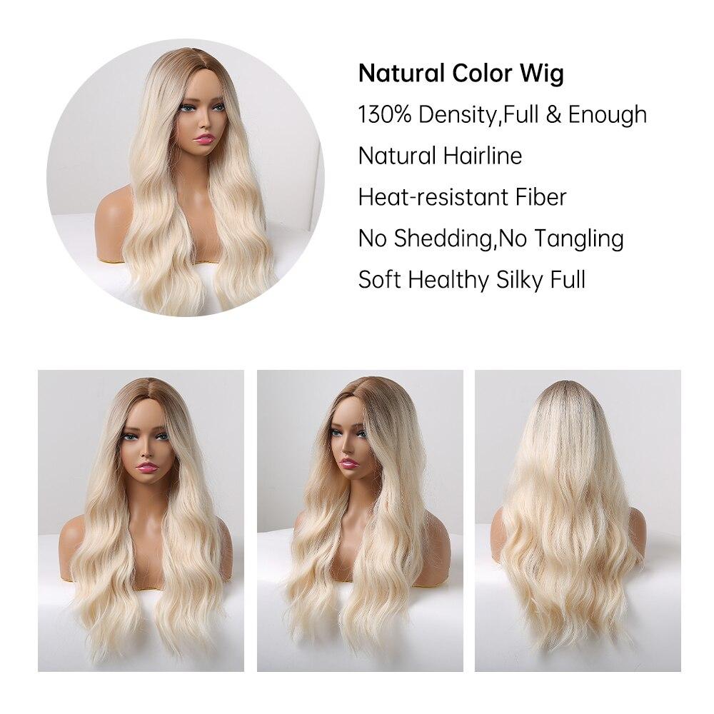 ALAN EATON Synthetic Wigs for Women Long Wavy Gradient Dark Brown Root Blonde Wigs Middle Part Cosplay Daily Heat Resistant Fiber