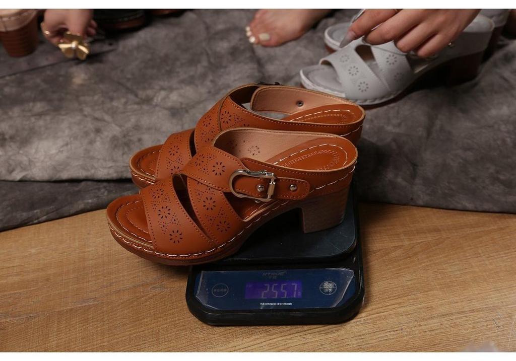 2026 Summer Plus Size Women's Roman Sandals: Chunky Heel, One-Strap, Hollow Design