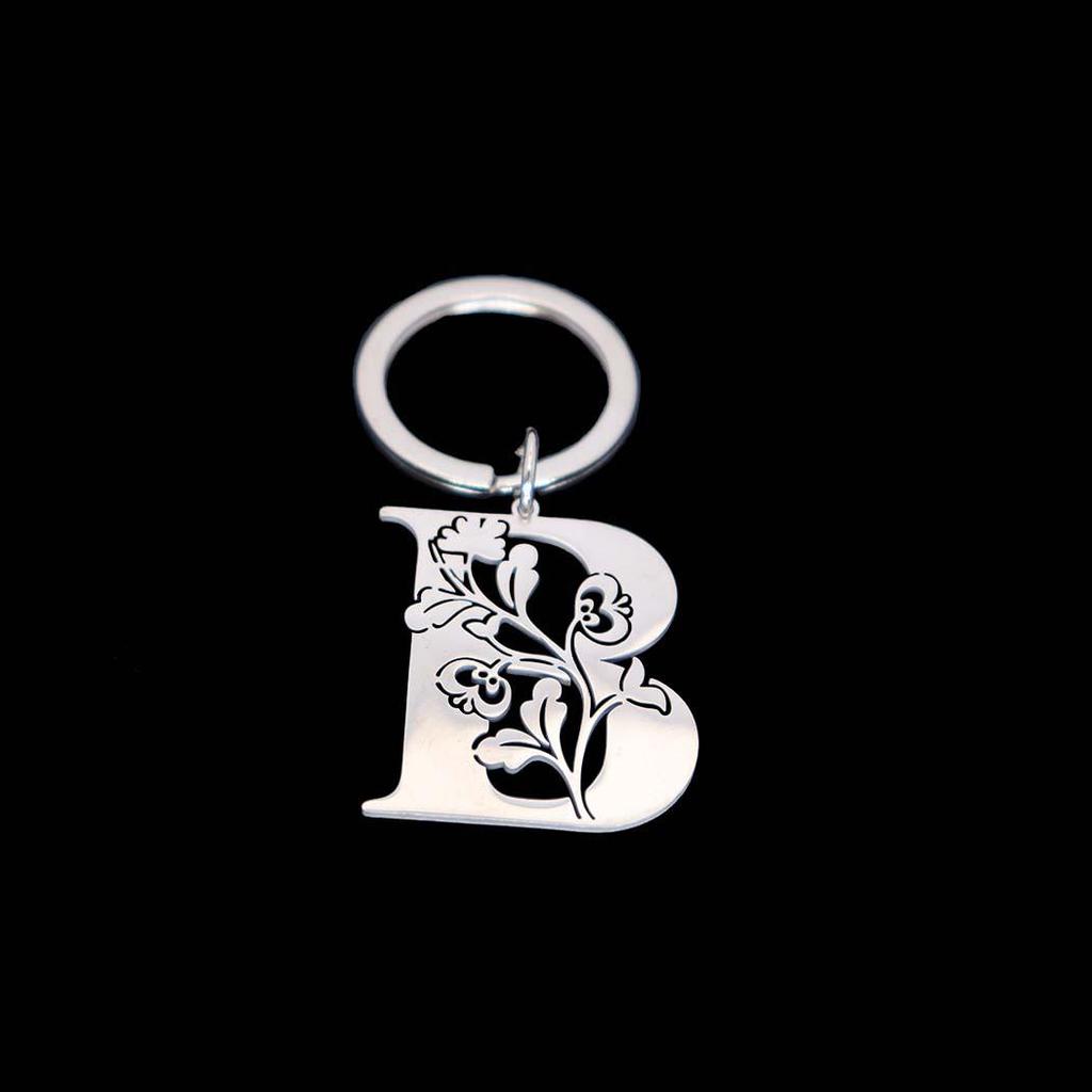 Stainless Steel Alphabet Flower Cutout Keychain Pendant