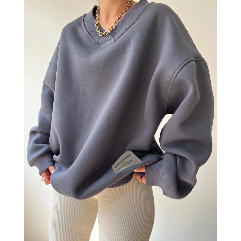Loose Sweatshirt V-neck Long-sleeved VersatileWomen's Pullover Top