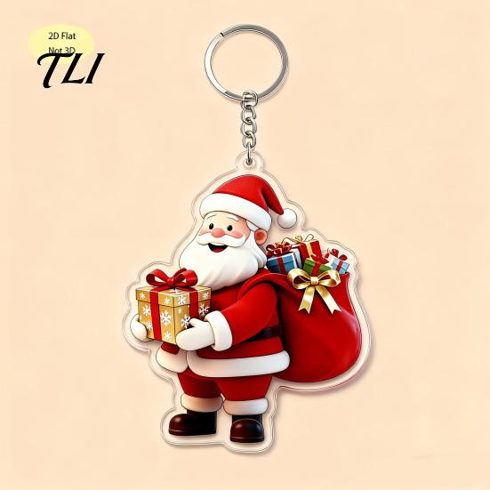 Christmas Keychains Cartoon Santa Claus Acrylic Keychain, Double-sided Key Keychain Ring, Pendant Charm for Backpack Handbag Purse Holiday Party