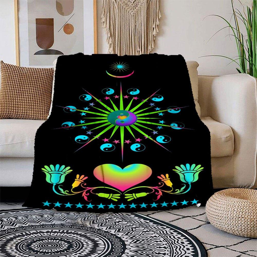 

Colorful Yin Yang Heart Stars Floral Phone Case Cover Blanket Flannel Throw Blanket for Sofa, Bed, Travel, Camping, Office, Couch, Chair, A 150x180cm