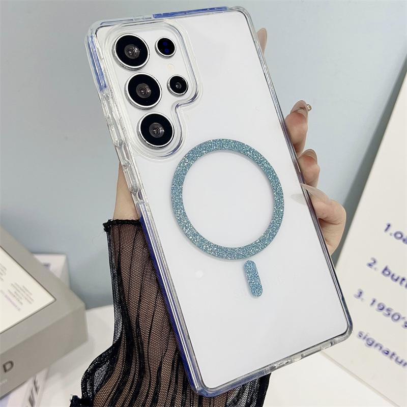 Glitter Magnetic Phone Case for Samsung S25 Ultra, S24 Plus, Transparent, Cross-Border Compatible Samsung S24+
