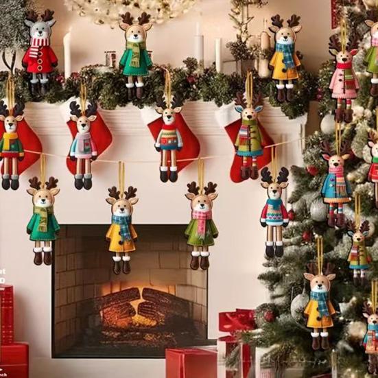 Weihnachts Rentier Hängeornamente 2D Holz Rentier Dekorationen Bunte Rentier Ornamente
