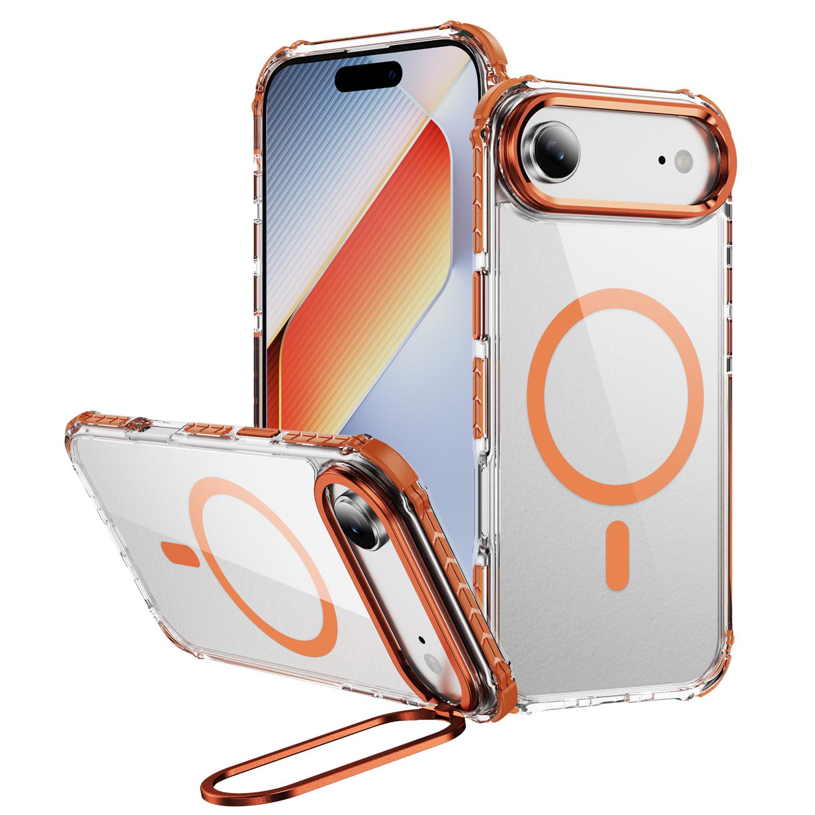 

For iPhone 17 Air Clear Phone Case with Lens Kickstand Cover Compatible with MagSafe Orange