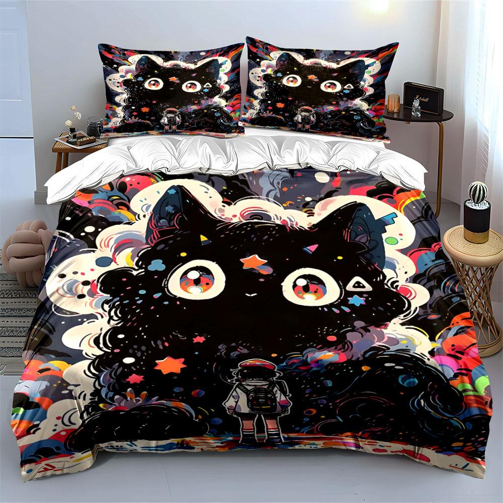 **Mystic Cat Adventure Set Design** Exquisite Three-Piece Bedding Set Gift For Kids And Adults