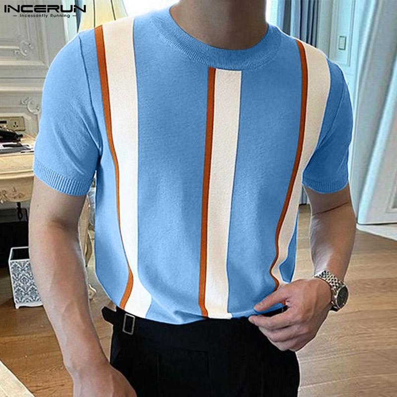 

INCERUN Весенне-осенние мужские цветные топы с короткими рукавами