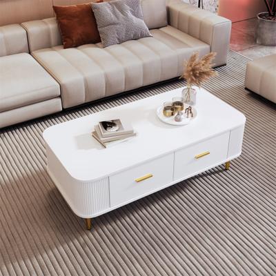 Büromöbel Couchtisch Goldene Griffe mit zwei Schubladen Großer Stauraum Gebogene Sofaecken Wellenförmige Seiten Ablage MDF Rechteckige Form