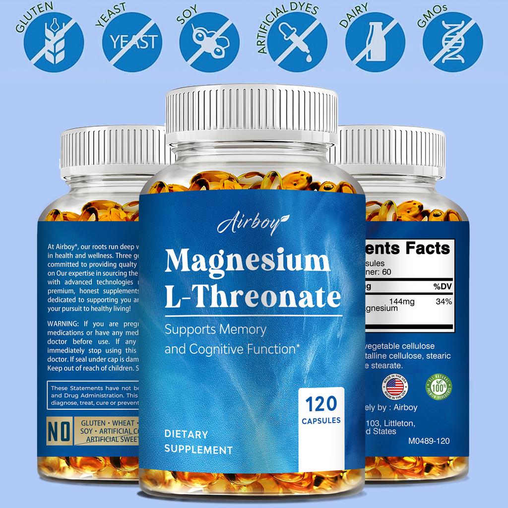 Magnesio L-Treonato 144mg - Supporto per la Salute Cerebrale e il Rilassamento, Memoria e Concentrazione