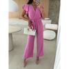 Tute Estive da Donna a Maniche Corte Larghe Eleganti con Scollo a V Incrociato Moda Ufficio Casual Semplici Tute Streetwear Salopette con Lacci Abbigliamento Donna