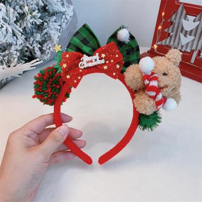 Christmas Red Antler & Cartoon Bear Rabbit Ears Headband for Women & Children