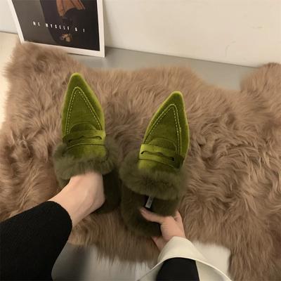 Fashion COZOK Luxury Fur Furry Women Slippers Fur Flat Mules Fashion Velour Slides Indoor Outdoor Sexy Cotton Warm Slides Winter