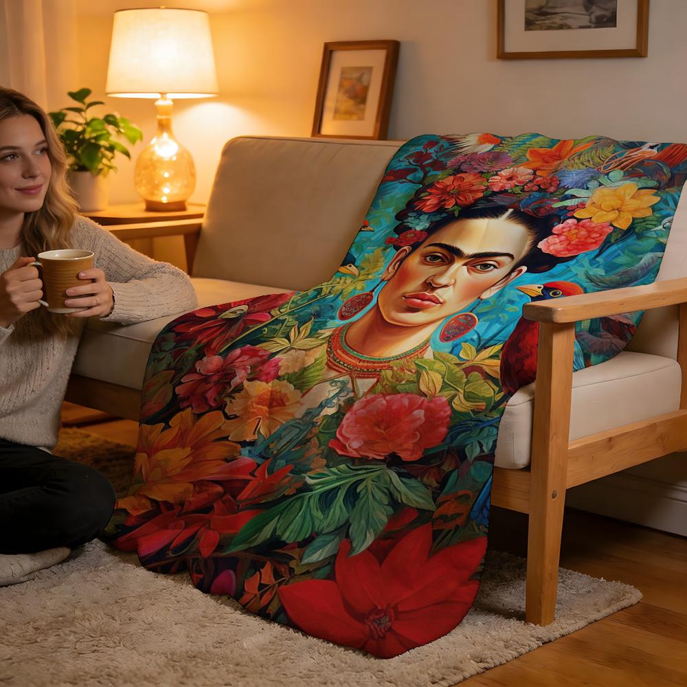 Coperta in Peluche Corto ad Alta Densità per Divano, Sonnellino, Stanza Condizionata, Morbida, Delicata sulla Pelle, Frida Kahlo