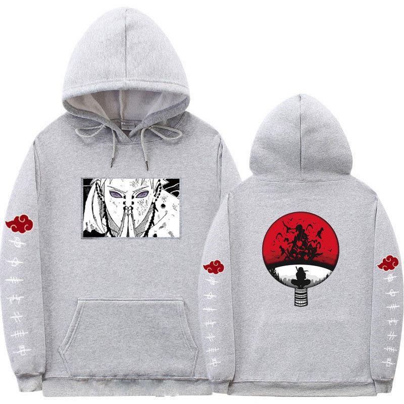 Mens Oversized Hooded Sweatshirt With Naruto Anime Print Fleece-Lined Streetwear Teens Fall Season