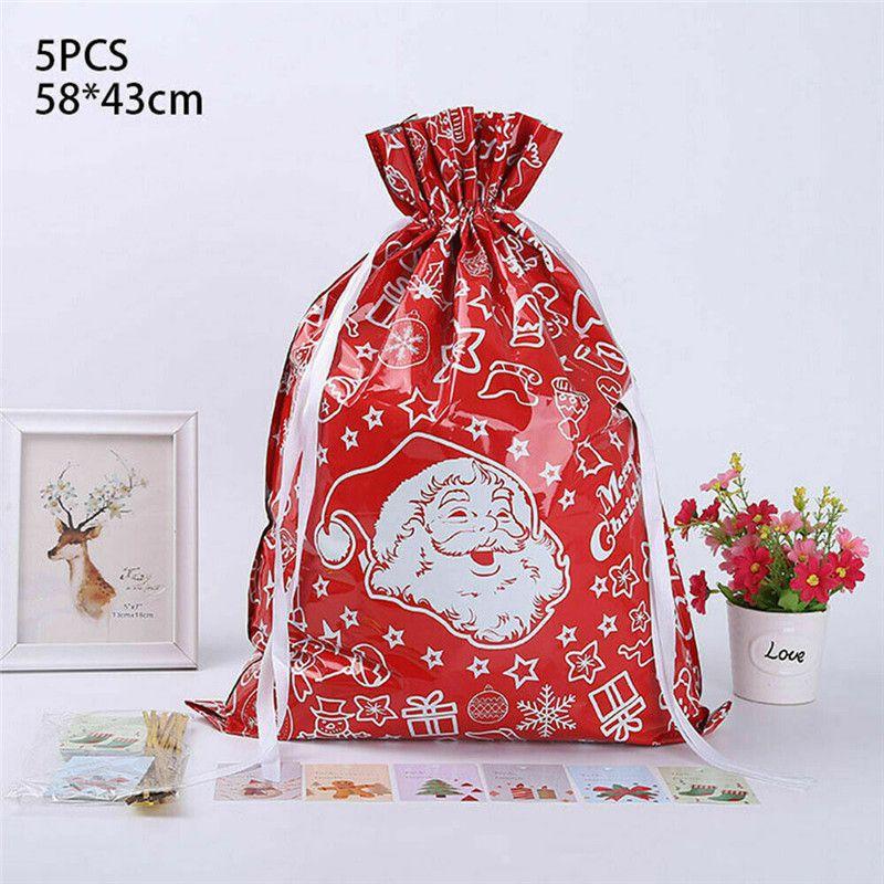Festive 5pcs Christmas Sacks Reusable Drawstring Gift Bags Perfect For Holiday Cheer