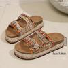 Summer New Thick-soled Hemp Rope Double-buckle Rhinestone Cork Beach Slippers Large Size Colored Women's Shoes