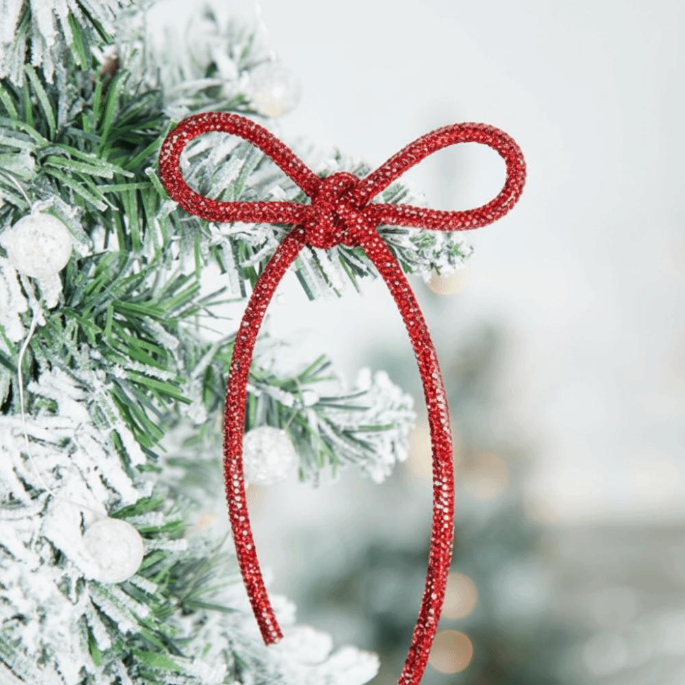 6 Pieces Set Twist Tie Attachment Christmas Bows Ornaments Glitter Finish Elegant Christmas Tree Decorations