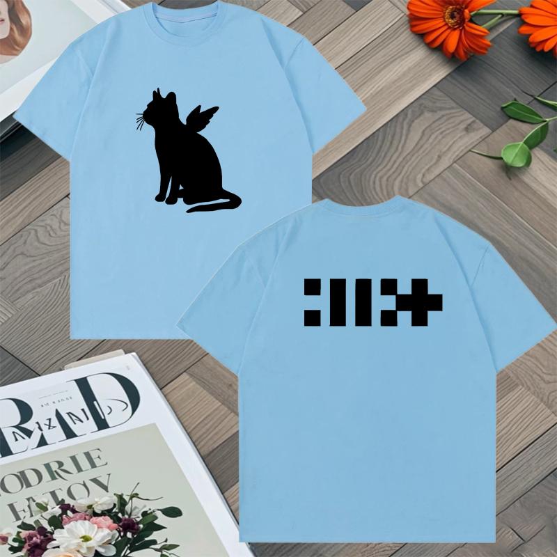Illit KPOP Girl Band T-shirt paired with double-sided printed album Gato Angel style Korean cotton men's loose casual Y2K unisex T-shirt