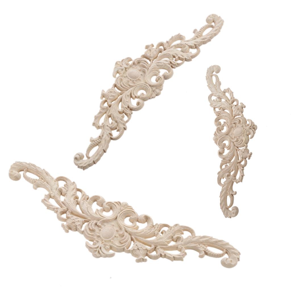 Long Wood Carved Appliques Onlay Unpainted Decorative Corner Carving Decal for Wall Door Cabinet Mirror Closet Wardrobe Dresser