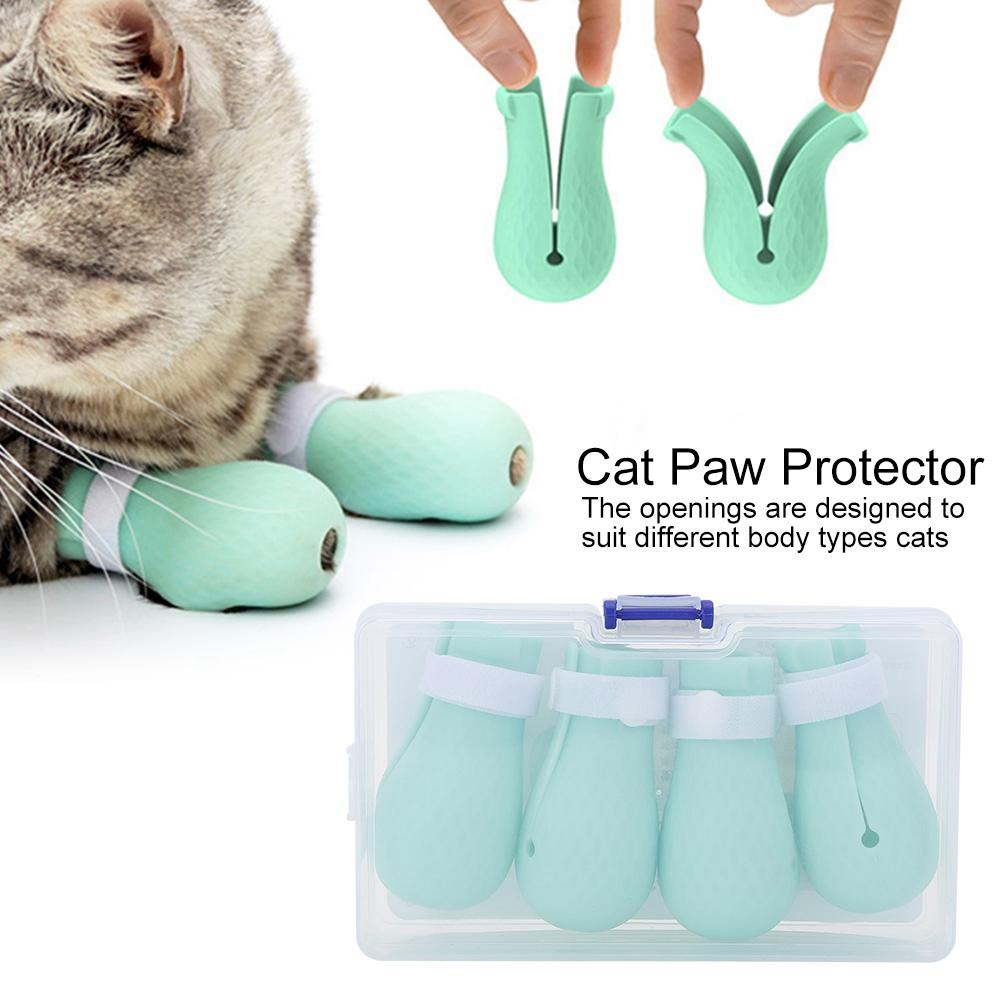 4PCS Silicone Cat Shoes Anti Scratch Pets Paw Protector Claw Cover for Bath Grooming Medicine Feeding Supplies(Shoe