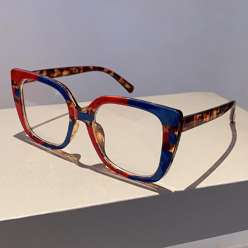 2 Pairs Oversized Square Glasses Women Fashion Patchwork Optical Frames Trendy Blue Light Blocking Multi-color Rim Eyeglasses