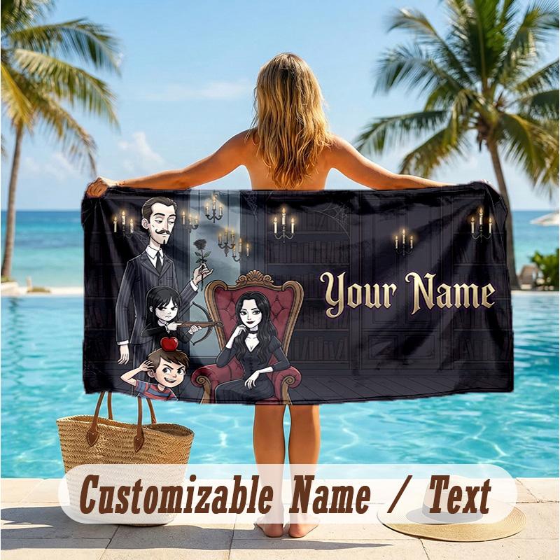 Custom Text Beach Towel, Soft Absorbent Swimming Multi-use TowelThe Addams Family