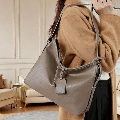 Vintage Large Capacity Single Shoulder Women's Bag 2025 New Lazy Style Top Layer Cowhide Tote Bag Genuine Leather Versatile Crossbody Bag