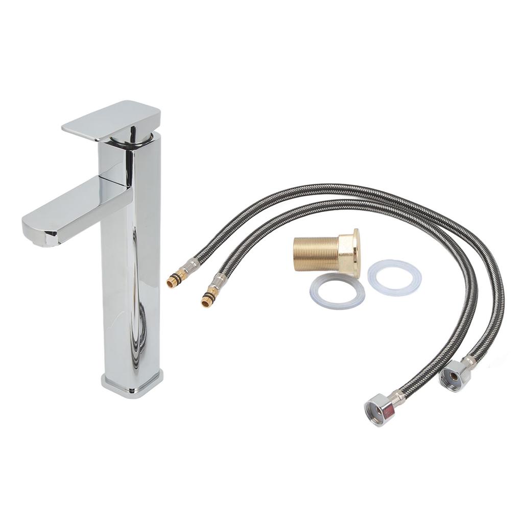 Basin Faucet Bathroom Face Wash Square Hot Cold Stainless Steel Chrome Plated Single Hole