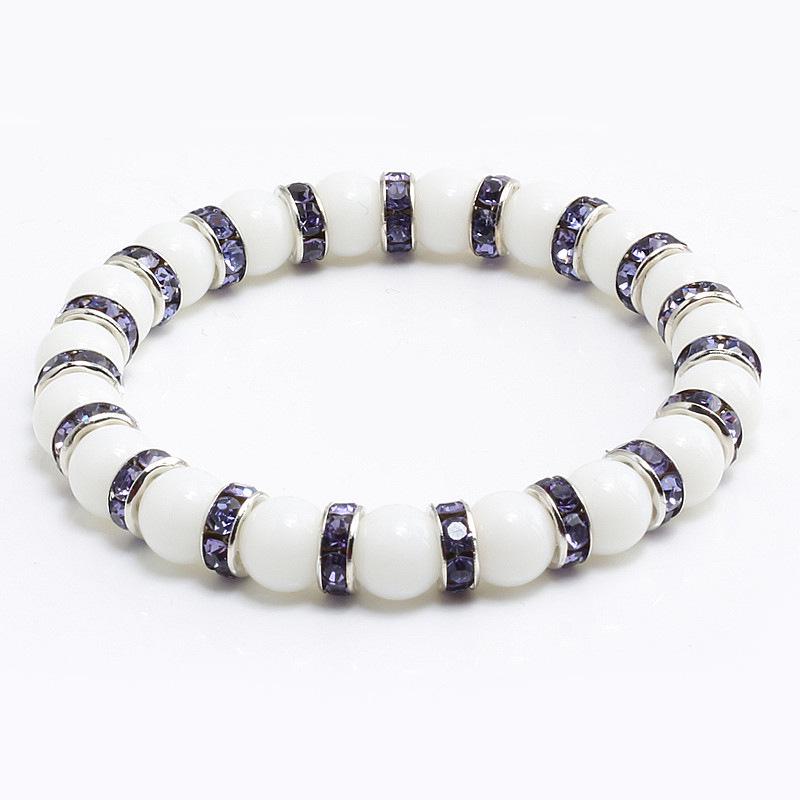 8mm White Porcelain Beads Rhinestone Bracelet: Trendy Unisex Wristband with Hand Rope