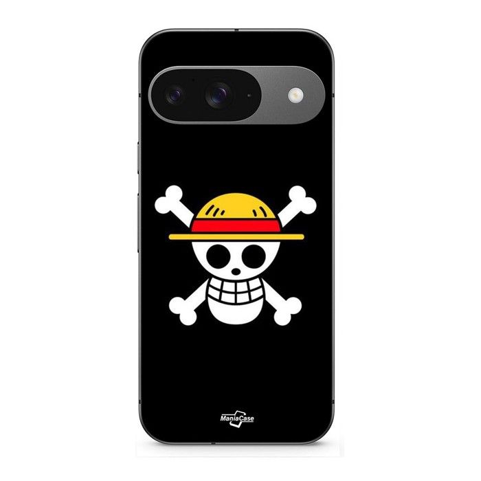Coque pour Google Pixel 9 Drapeau One Piece Pirate Rap et Chapeau de Paille noir