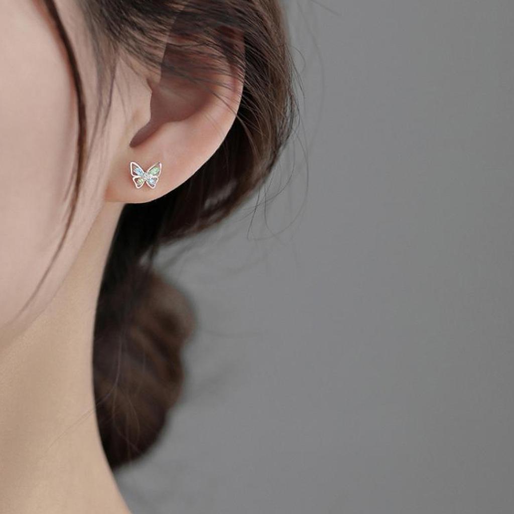 Elegant Zircon Butterfly Studs Earrings Featuring Colorful Stones for Fashionable Women and Everyday Casual Wear